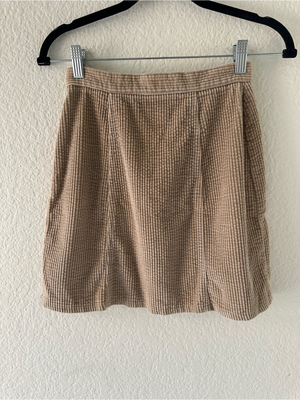 Vintage 90s Express EXP Tan Corduroy A Line Mini Skirt 3/4